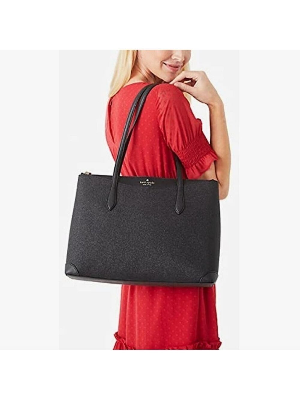 KATE SPADE NEW YORK BLACK SHIMMY TOTE - Picture 7 of 8
